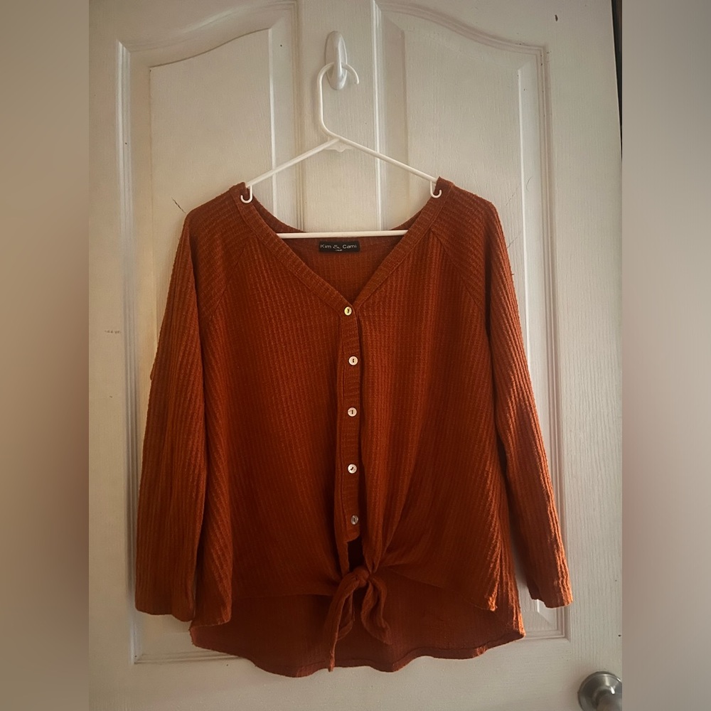 Burnt Orange Button Up Cropped Sweater